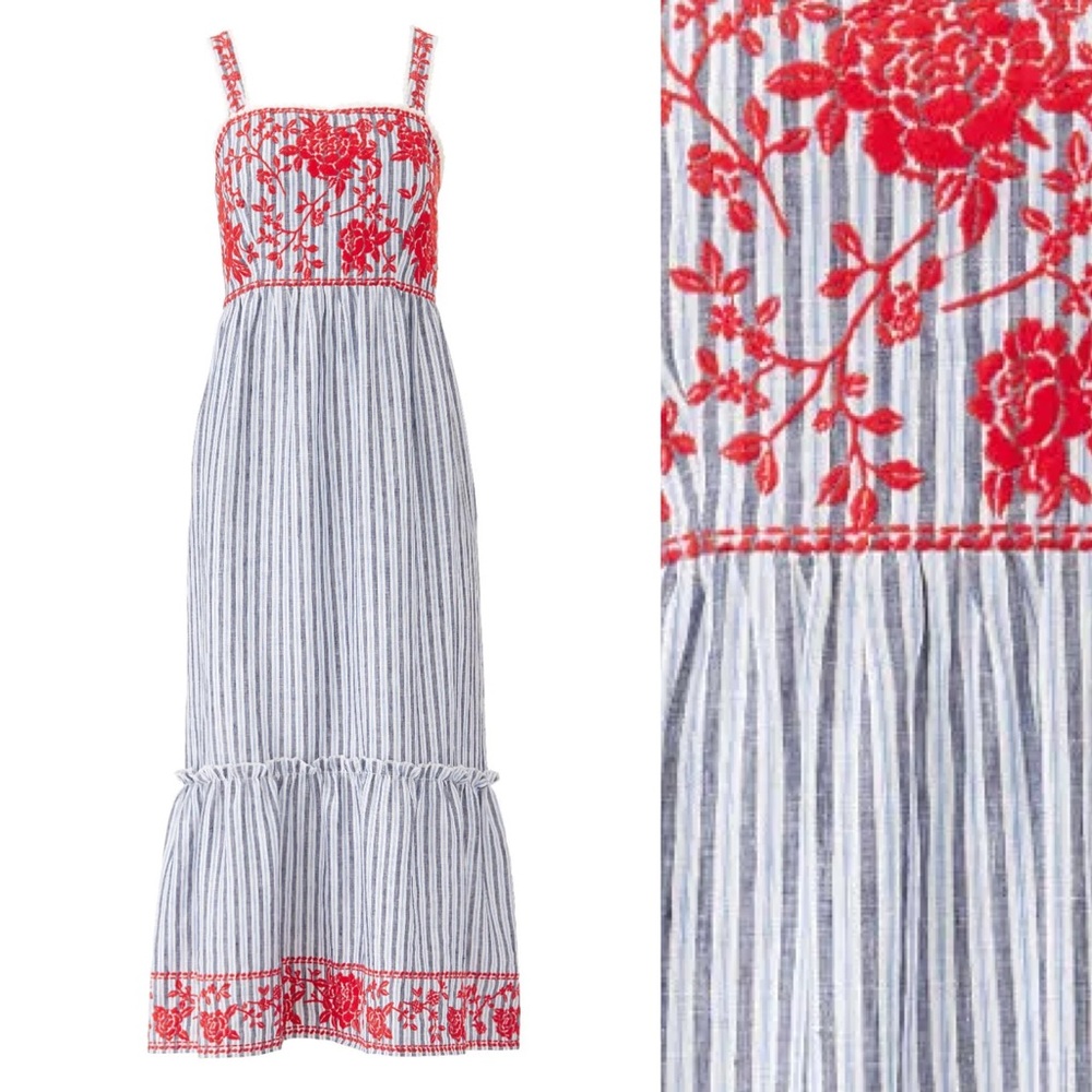 Slate & Willow Red and White Striped Midi Dress